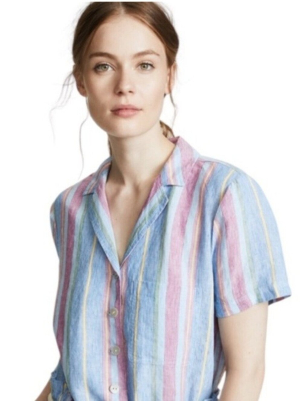 NWOT Frame Denim Stripe High Low 100% Linen Shirt. Size M